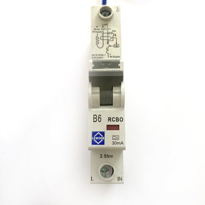 Lewden Control Gear CGD 6/30/SP Blue B6 6A 6 Amp 30mA RCBO Circuit Breaker Type A